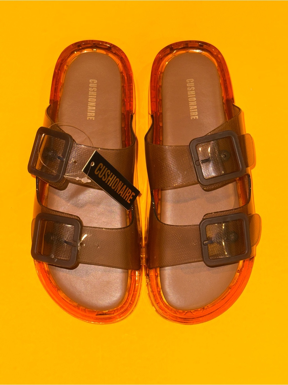 CUSHIONAIRE Pool Slides Waterproof Double Buckle Adjustable Slip-On 9 M Whiskey